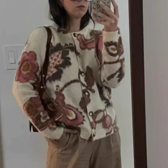 BEST Sezane Manea Cardigan XS/S/M Merveille Print Mohair Sweater Knit French - Picture 12 of 13